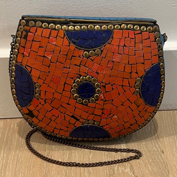 Handmade Mosaic Tile Crossbody Metal Handbag (Red & Blue) - Picture 3 of 11